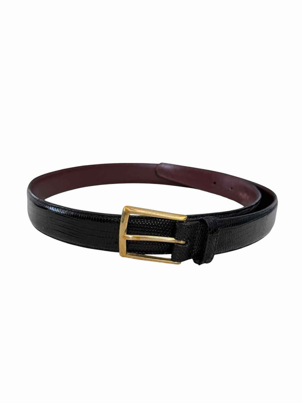 Brighton Genuine Lizard Belt Women’s 36 Black 30503 Gold Buckle Classic